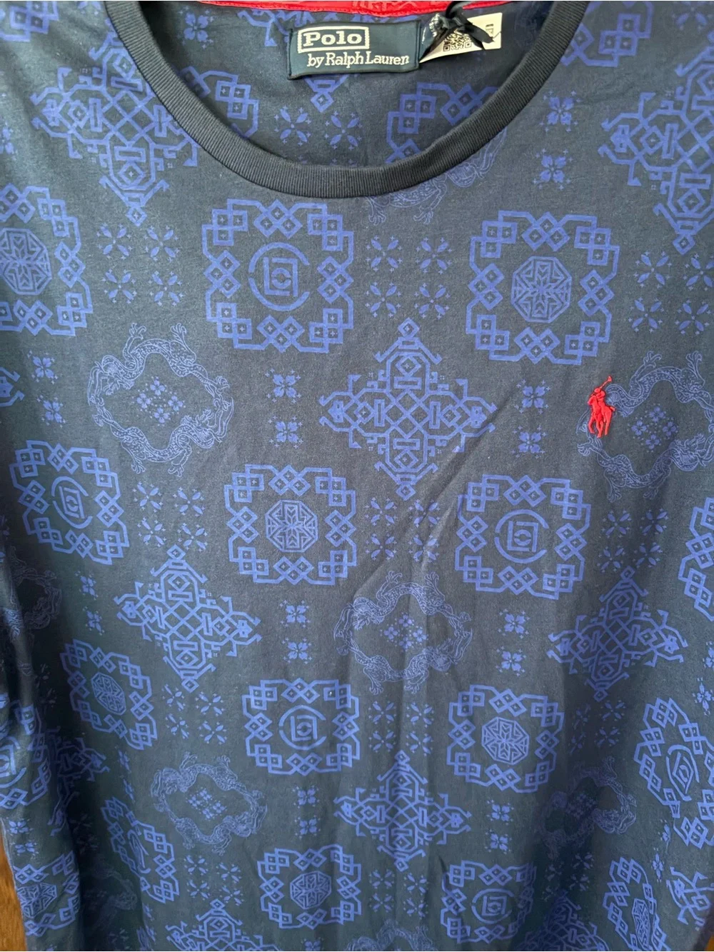NEW POLO RALPH LAUREN x CLOT sz XL Navy Blue Logo Print Short Sleeve Tshirt Tee